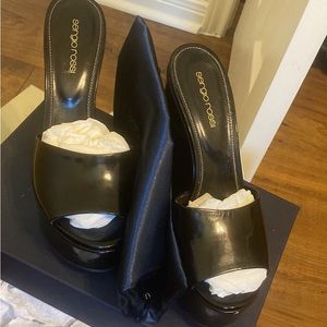 Sergio Rossi Black patent leather 4”heel mules,